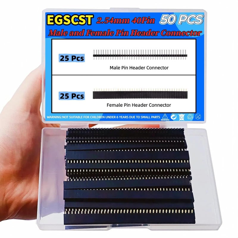 EGSCST 50 قطعة موصلات دبابيس ذكر وأنثى 2.54 مم 40 دبوس صف واحد قابلة للفصل وقابلة للتكديس لمت prototyping Arduino و PCB الإلكترونية - Image 4